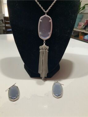 Kendra Scott Silver-Tone Oval Tassel Necklace with Matching Earrings